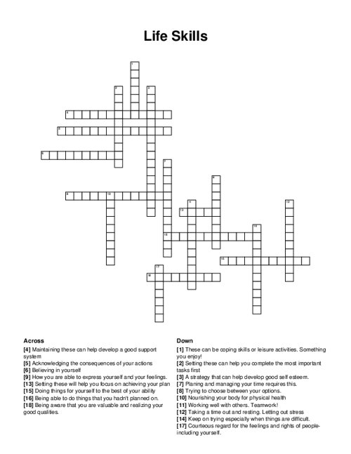 Life Skills Crossword Puzzle