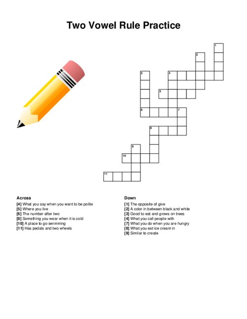 Two Vowel Rule Practice Crossword Puzzle