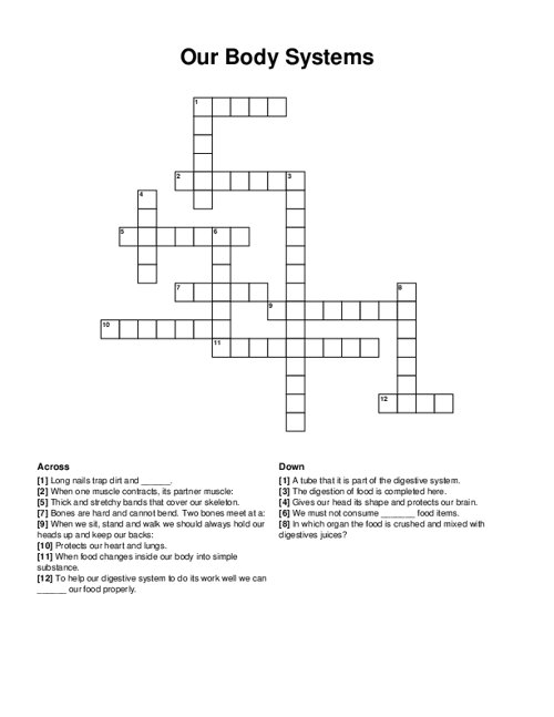 Our Body Systems Crossword Puzzle