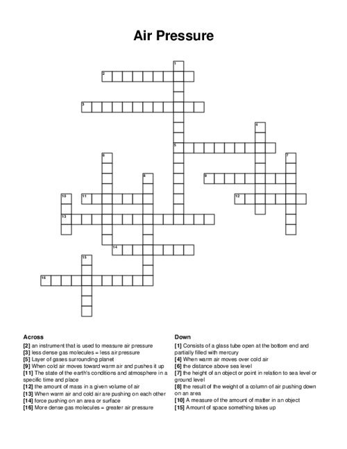Air Pressure Crossword Puzzle
