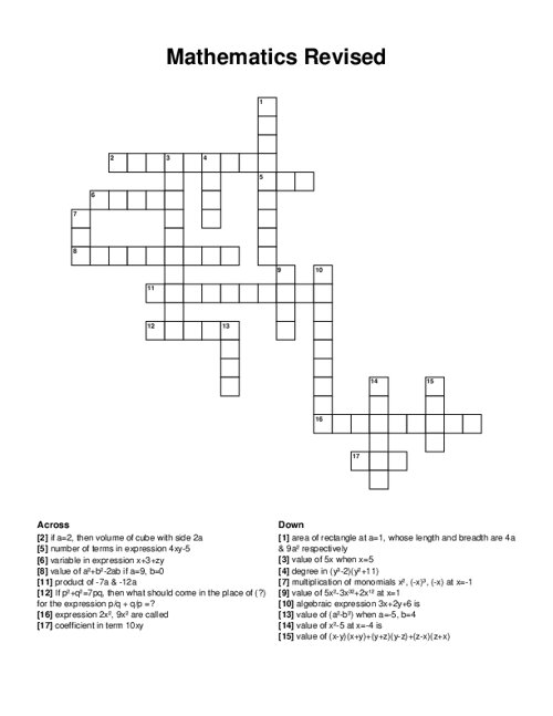 Mathematics Revised Crossword Puzzle