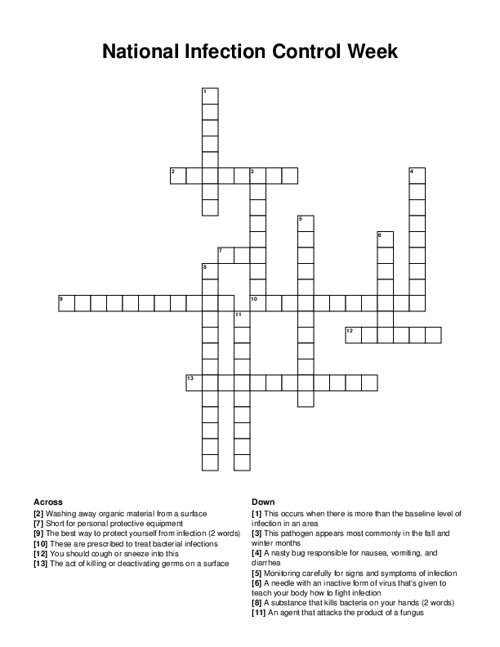 National Infection Control Week Crossword Puzzle