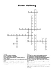 Human Wellbeing crossword puzzle
