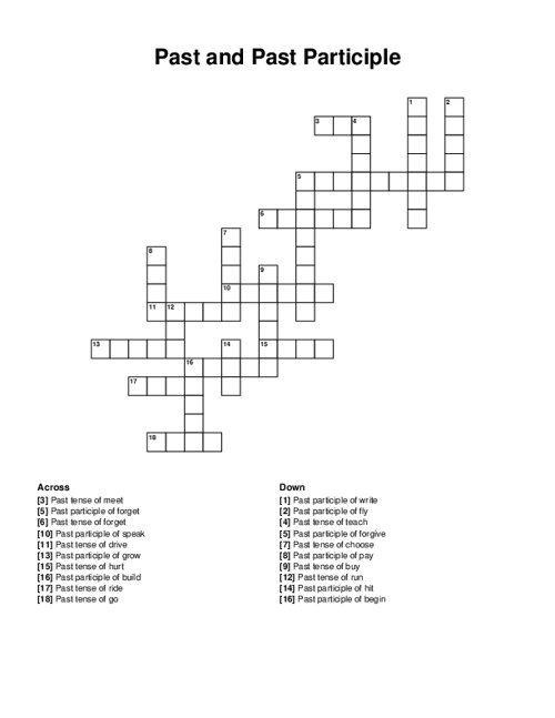 Past and Past Participle Crossword Puzzle
