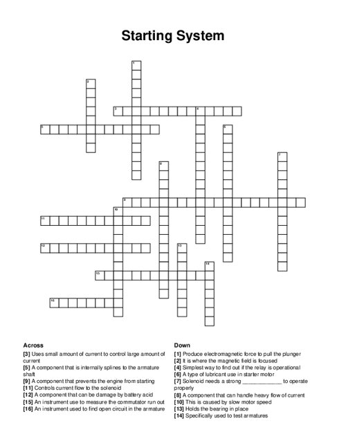 Starting System Crossword Puzzle