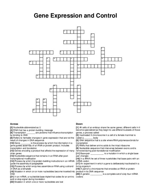 Gene Expression and Control Crossword Puzzle