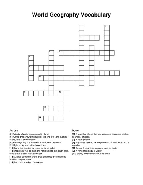 World Geography Vocabulary Crossword Puzzle