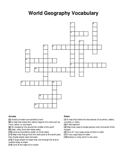 World Geography Crossword Puzzle