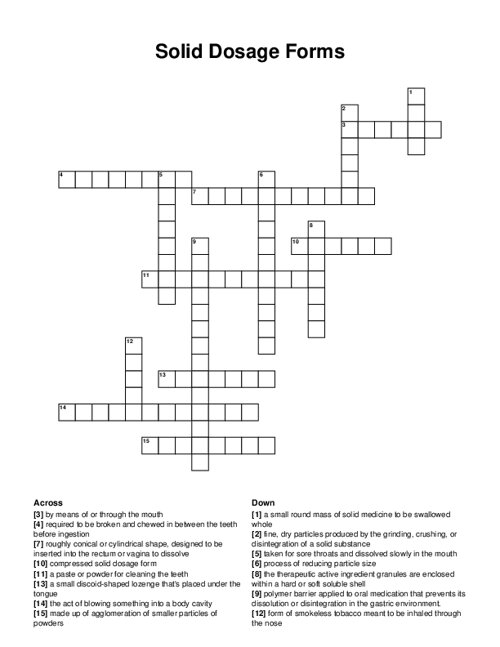 Solid Dosage Forms Crossword Puzzle
