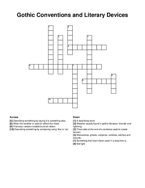Gothic Conventions and Literary Devices Crossword Puzzle