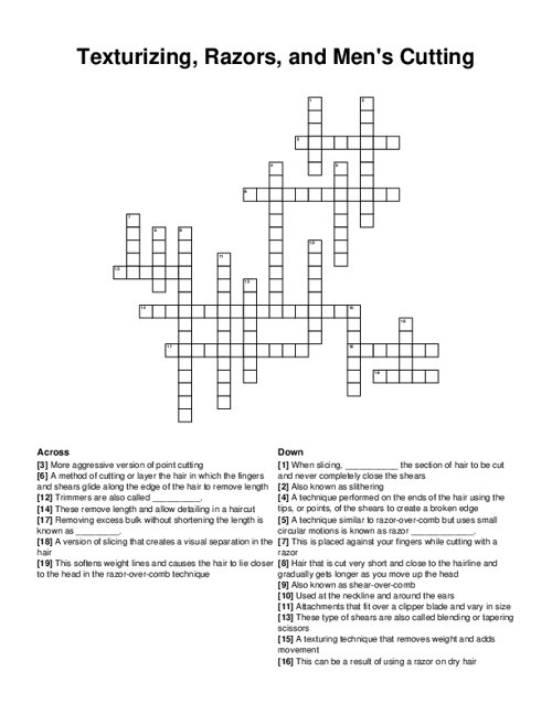 Texturizing, Razors, and Mens Cutting Crossword Puzzle