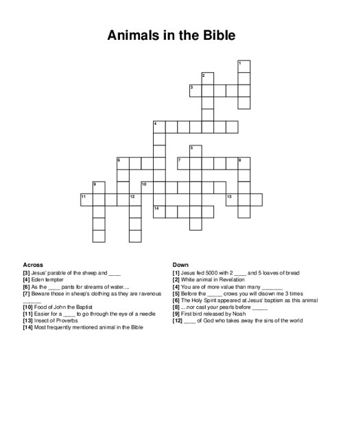 Animals in the Bible Crossword Puzzle