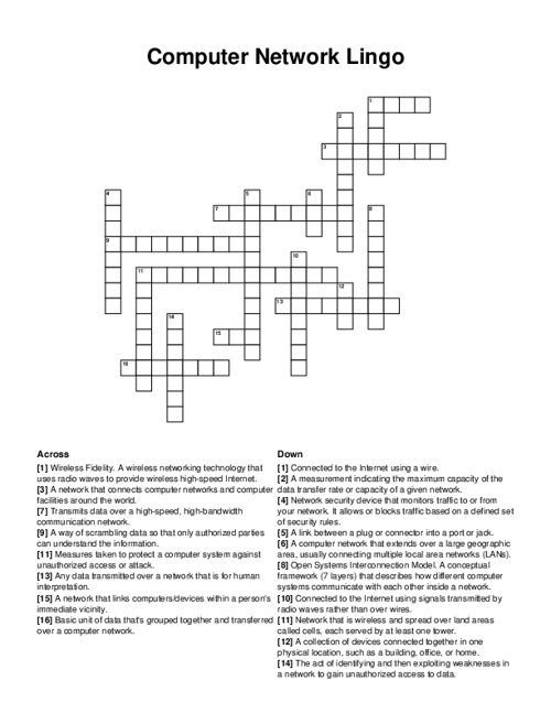 Computer Network Lingo Crossword Puzzle