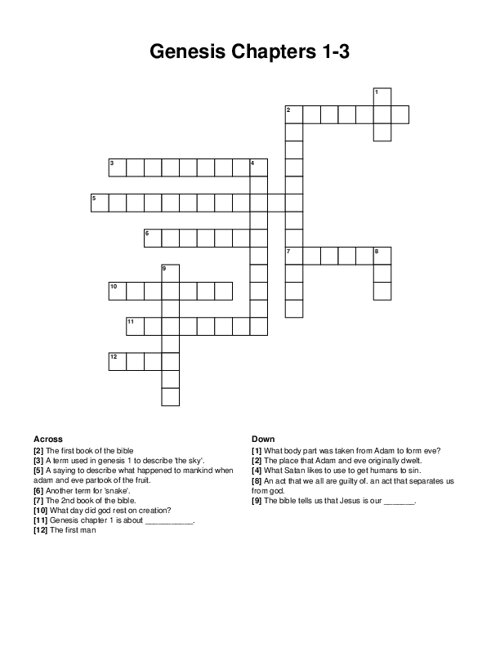 Genesis Chapters 1 3 Crossword Puzzle