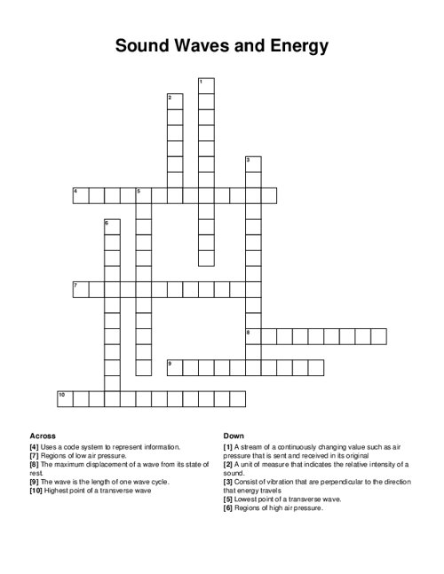 Sound Waves and Energy Crossword Puzzle
