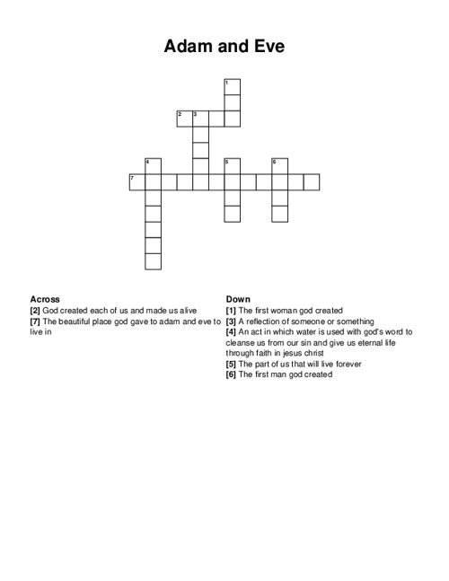 Adam and Eve Crossword Puzzle