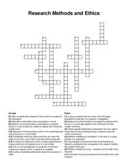 Research Methods and Ethics crossword puzzle
