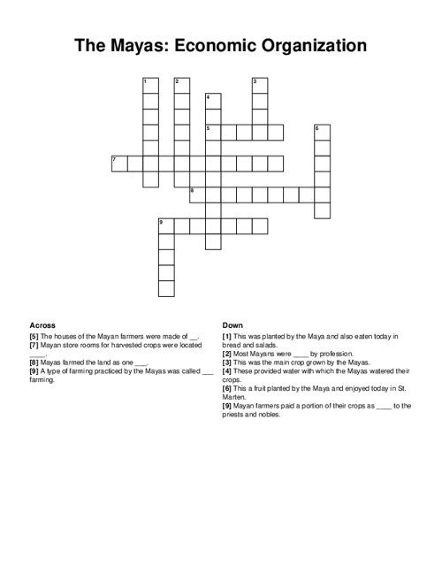 The Mayas: Economic Organization Crossword Puzzle