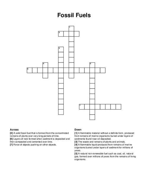 Fossil Fuels Crossword Puzzle