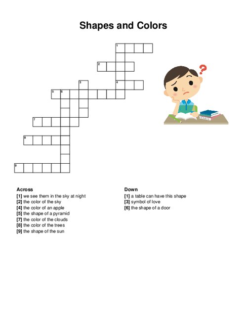 Shapes and Colors Crossword Puzzle