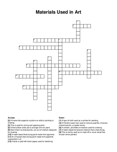 Materials Used in Art Crossword Puzzle