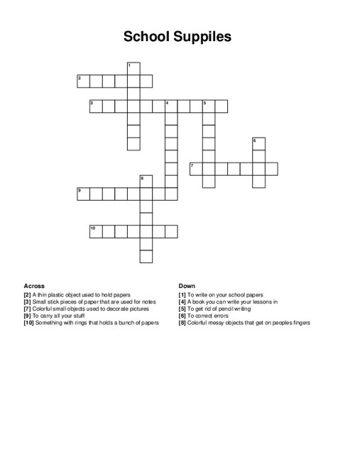School Suppiles Crossword Puzzle
