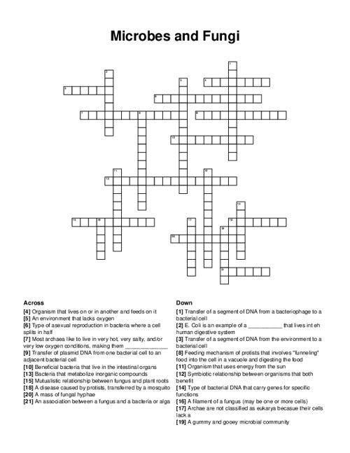 Microbes and Fungi Crossword Puzzle