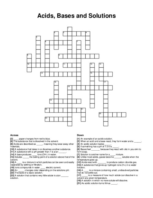 Acids, Bases and Solutions Crossword Puzzle