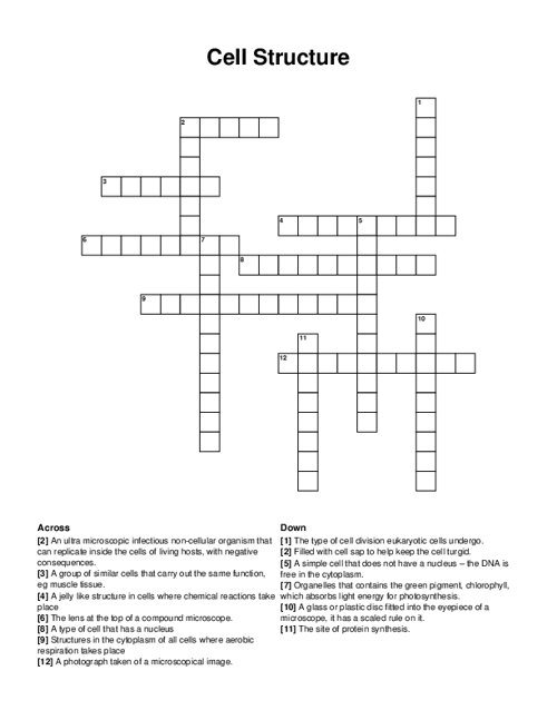Cell Structure Crossword Puzzle