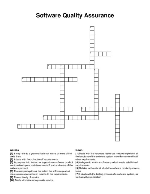 Software Quality Assurance Crossword Puzzle