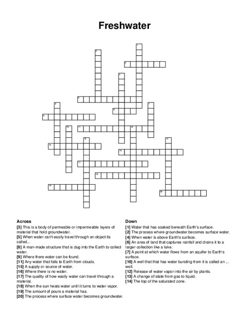 Freshwater Crossword Puzzle