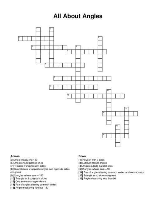 All About Angles Crossword Puzzle