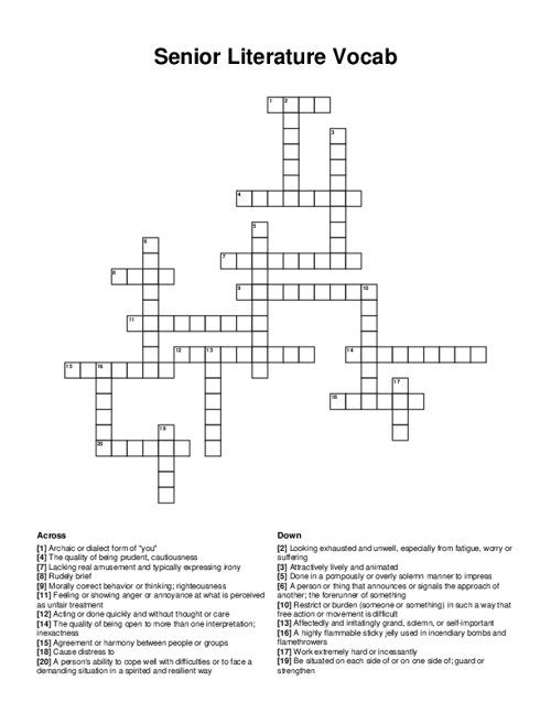 Senior Literature Vocab Crossword Puzzle