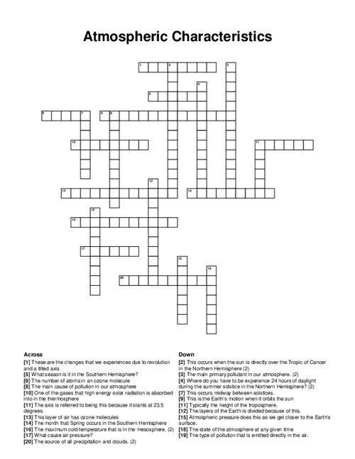 Atmospheric Characteristics Crossword Puzzle