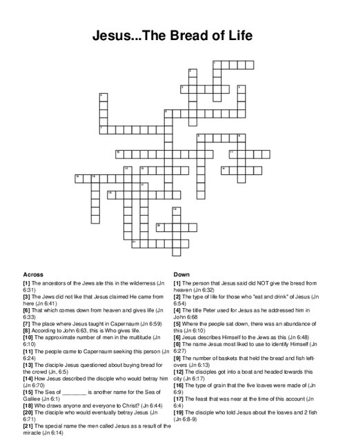 Jesus...The Bread of Life Crossword Puzzle