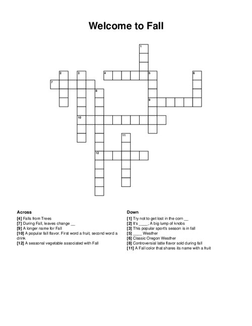 Welcome to Fall Crossword Puzzle