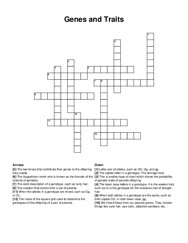 Genes and Traits crossword puzzle