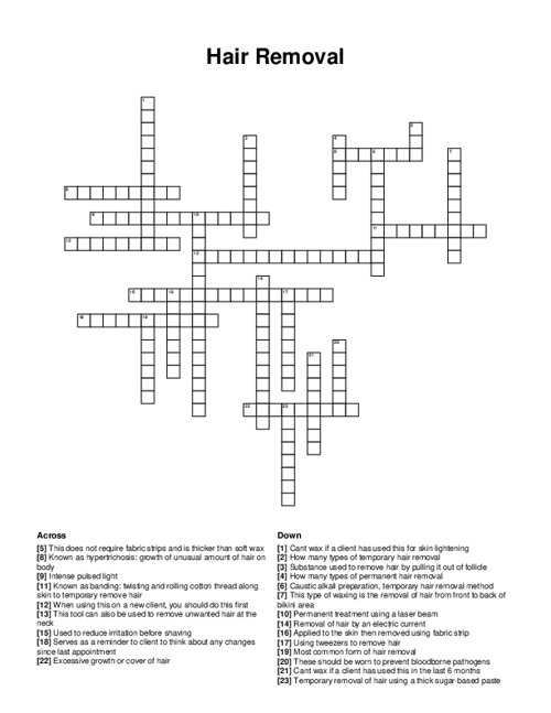 Hair Removal Crossword Puzzle