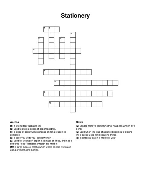 Stationery Crossword Puzzle