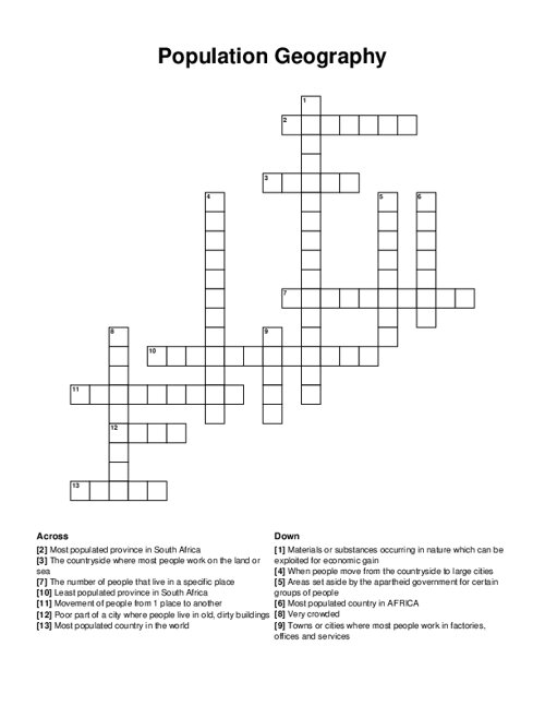 Population Geography Crossword Puzzle