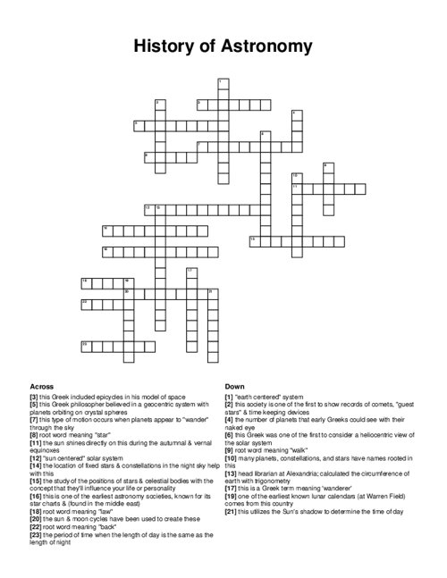 History of Astronomy Crossword Puzzle