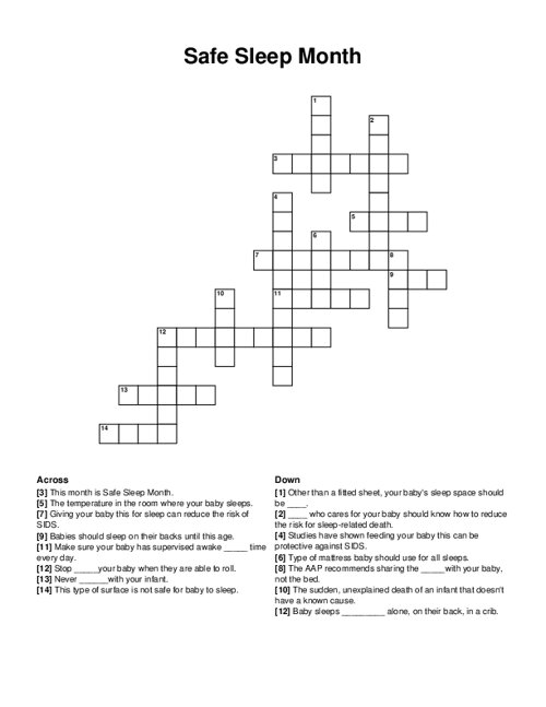 Safe Sleep Month Crossword Puzzle