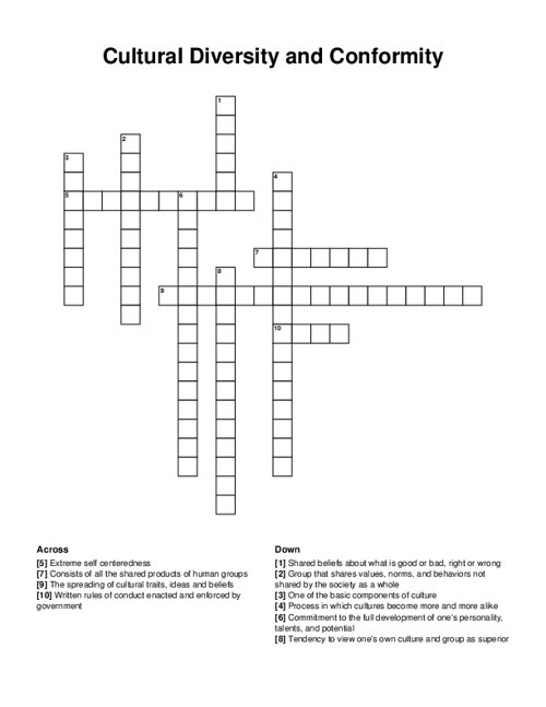 Cultural Diversity and Conformity Crossword Puzzle