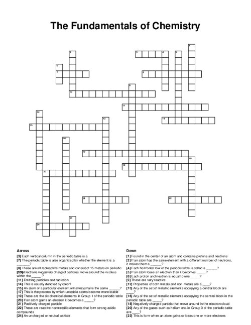 The Fundamentals of Chemistry Crossword Puzzle
