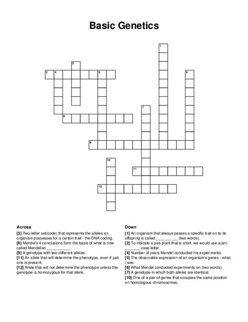 Basic Genetics Crossword Puzzle