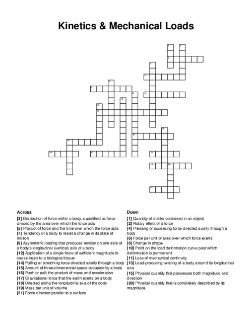 Kinetics & Mechanical Loads Crossword Puzzle