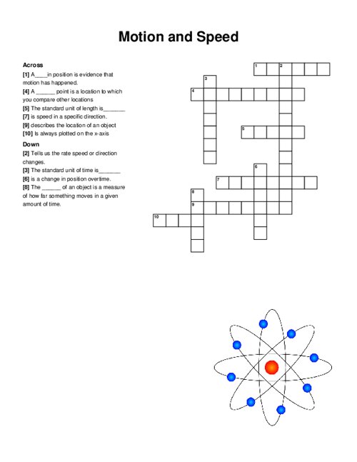 Motion and Speed Crossword Puzzle