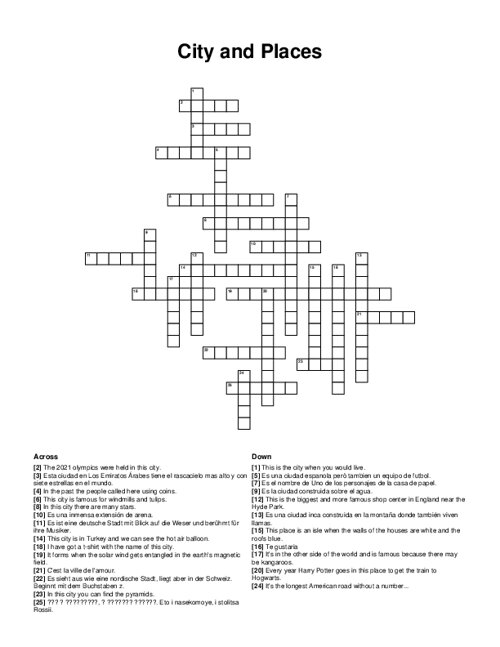 City and Places Crossword Puzzle