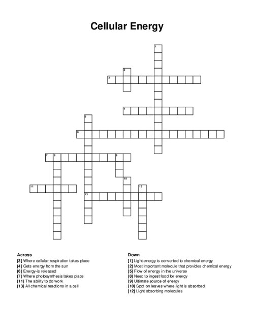 Cellular Energy Crossword Puzzle