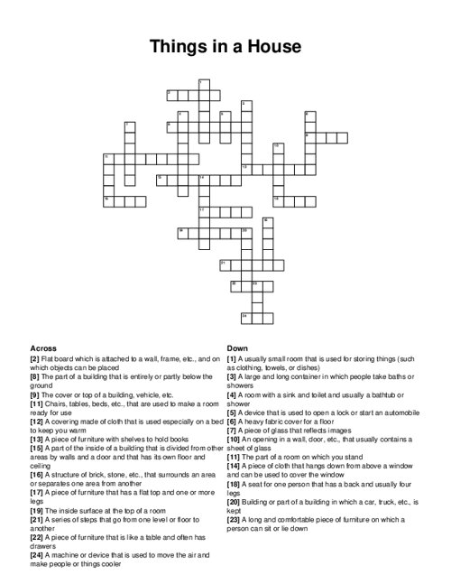 Things in a House Crossword Puzzle